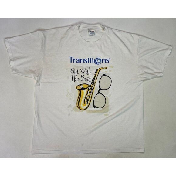 VINTAGE Transitions Lens Get With The Beat Promo T-shirt Men XL Glasses Music - Picture 1 of 6